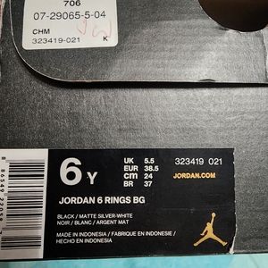 Jordan 6 Rings BG Size 6Y